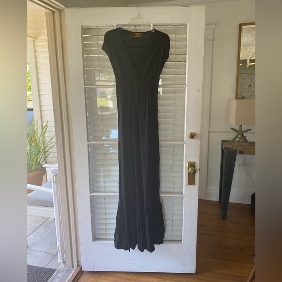 Long black cotton maxi dress - Picture 1 of 6